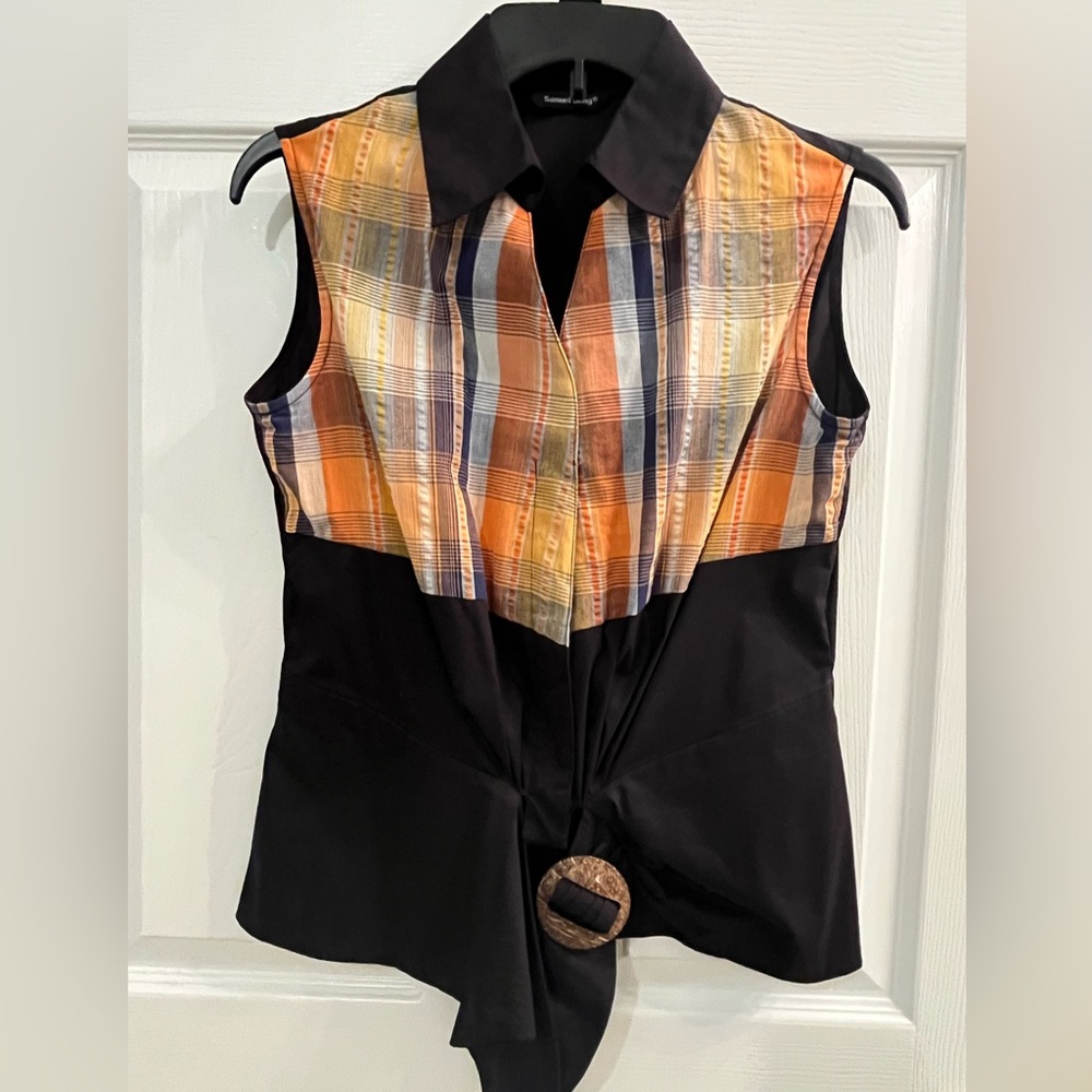 NWOT Samuel Dong sleeveless front tie Mixed Media top. Women’s Small (S) - Picture 2 of 7